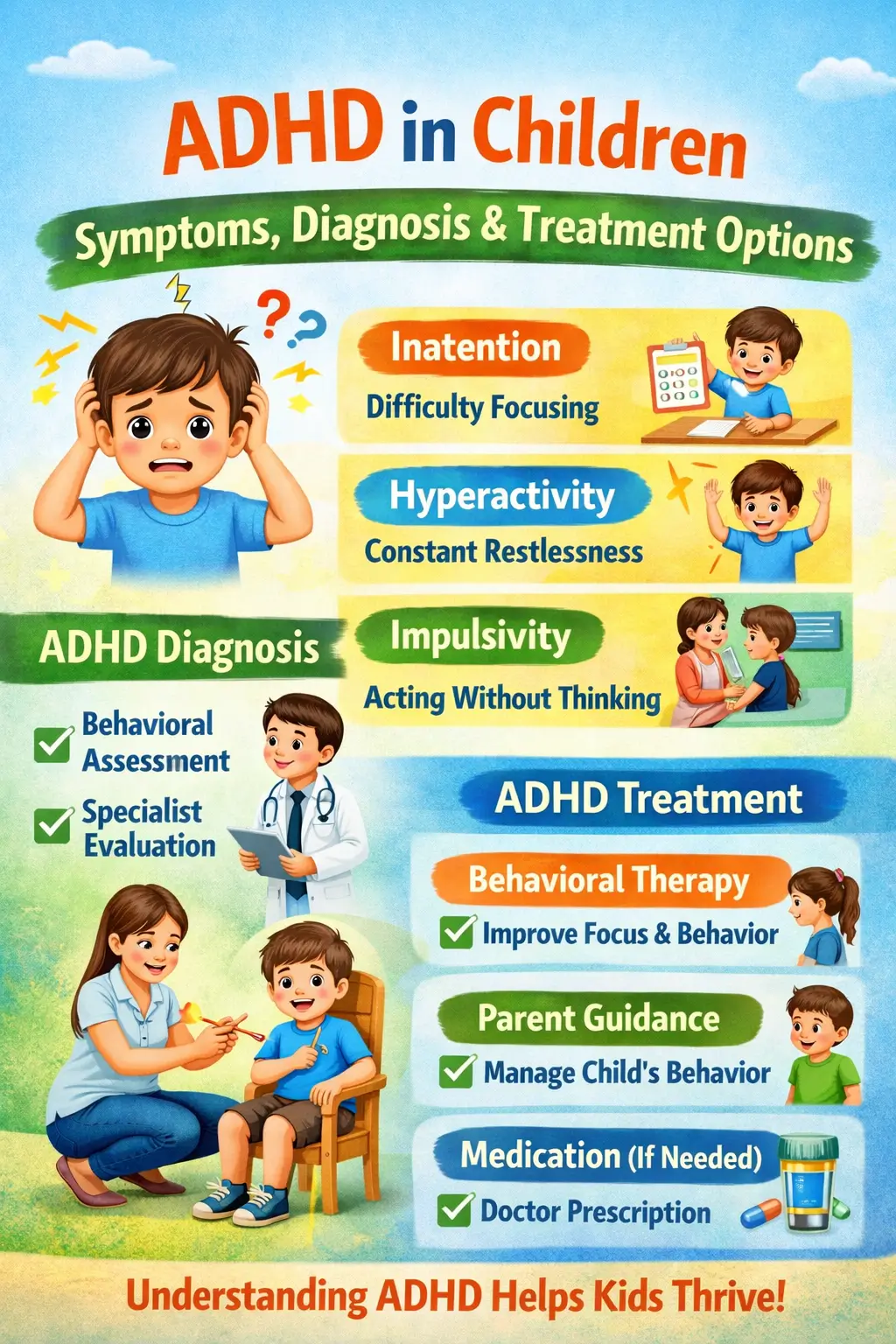 ADHD in children symptoms diagnosis and treatment options including inattention hyperactivity and behavioral therapy